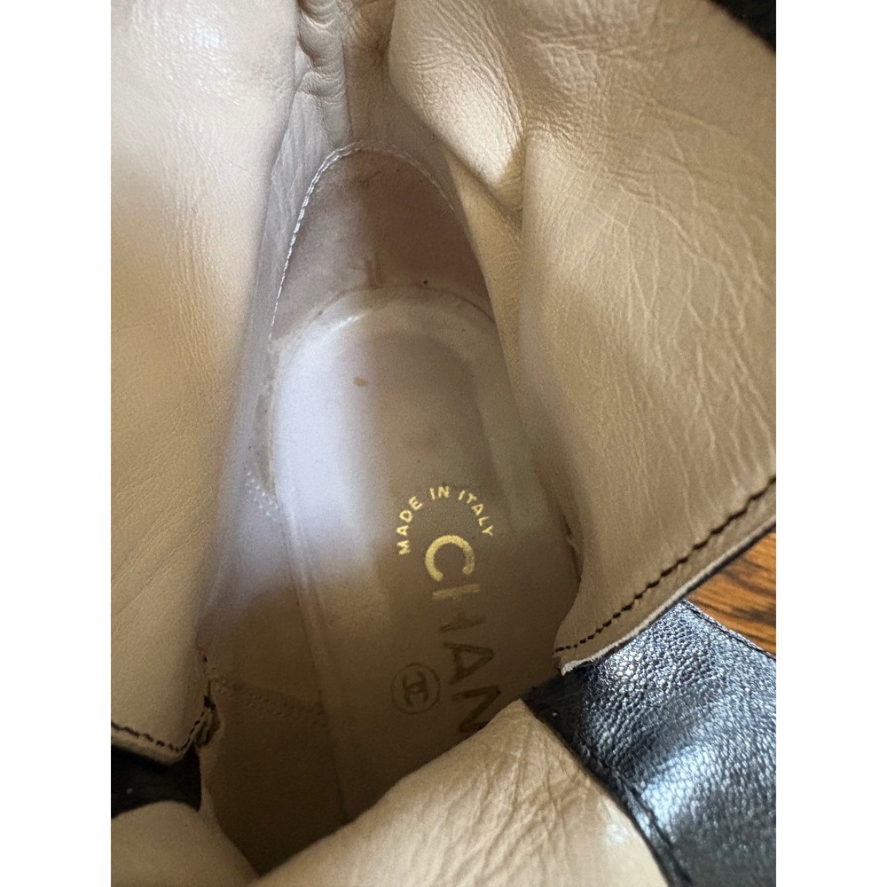 Vintage 90s Chanel Black Leather CC Logo Ankle Boots Buckle Moto 36.5 - Picture 10 of 12